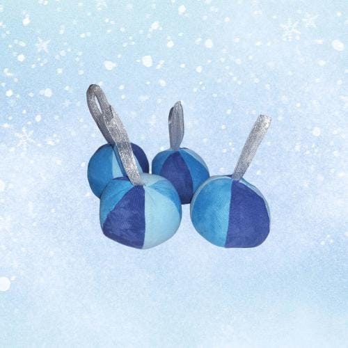 Hand-Dyed Blue Fabric Christmas Baubles: Eco-Friendly Ornament Set