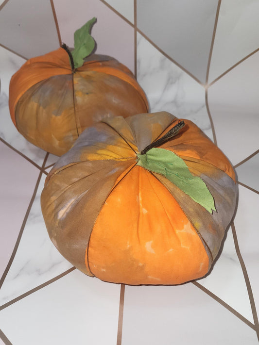 Handmade Orange Fabric Pumpkins: Halloween Spooky Decor (Set of 2)