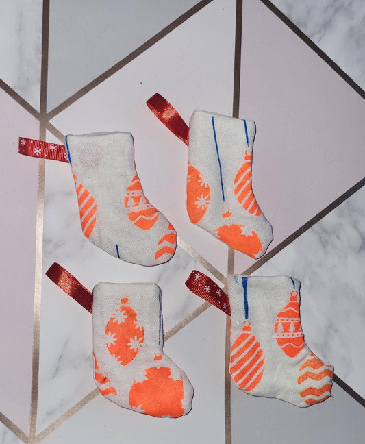 Handprinted Neon Christmas Stocking Ornament: Eco-Friendly Fabric Decor