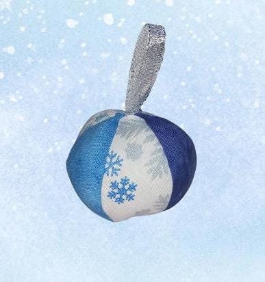 Handprinted Snowflake Fabric Christmas Baubles: Frosty Blue Set