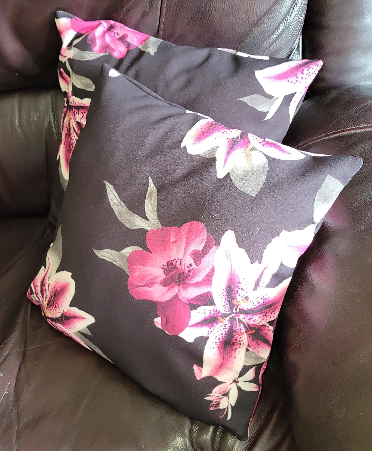 Black Floral Throw Pillow Covers: Summer Home Decor, Set of 2