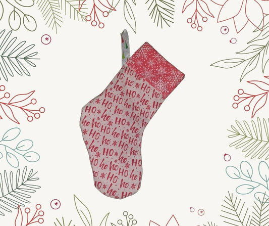 Fabric Christmas Stocking, Red and White Snowflake Decor - KJ Designs