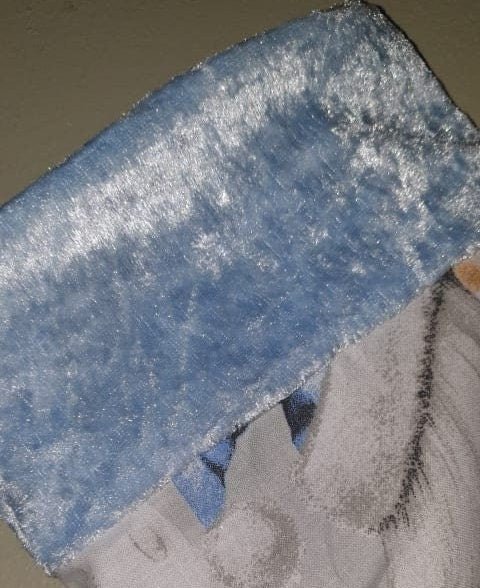 Gonk Fabric Christmas Stocking: Blue Velvet Trim, Festive Decor - KJ Designs