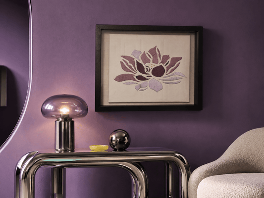 Hand-Embroidered Lilac Lotus Wall Art – Framed - KJ Designs