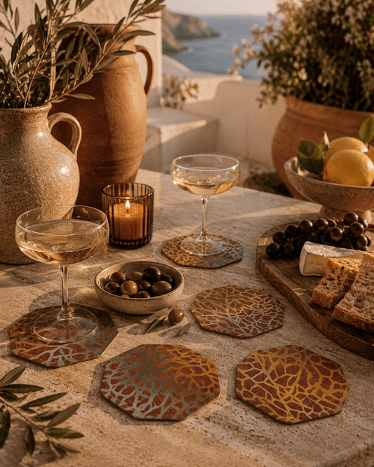 Hand-Printed Coaster Set: Eco-Friendly Home Decor - KJ Designs