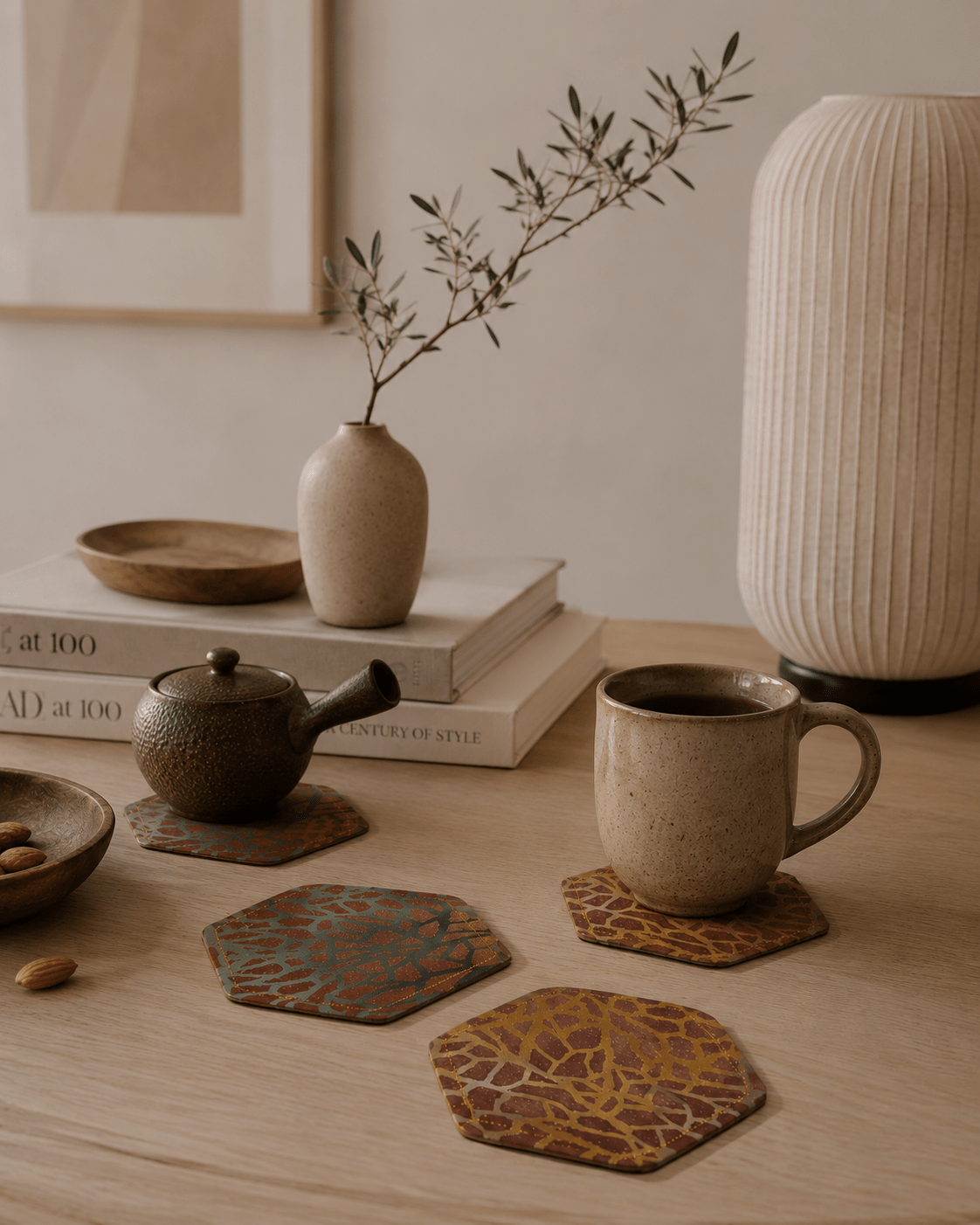 Hand-Printed Coaster Set: Eco-Friendly Home Decor - KJ Designs