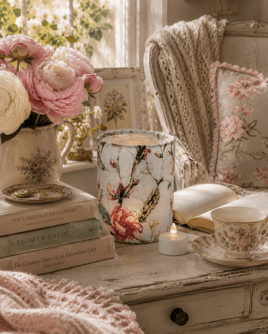 Handmade Floral Fabric Tea Light Lantern: Teal Home Decor - KJ Designs