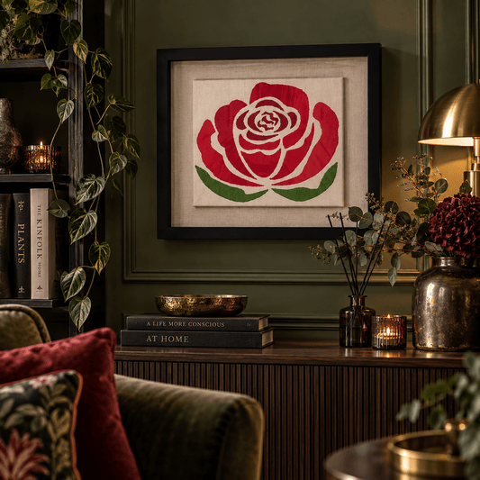 Handmade Red Rose Textile Wall Art - KJ Designs
