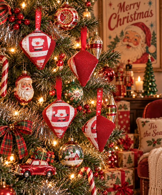 Handmade Santa Fabric Christmas Ornament: Glittery Tree Decoration - KJ Designs