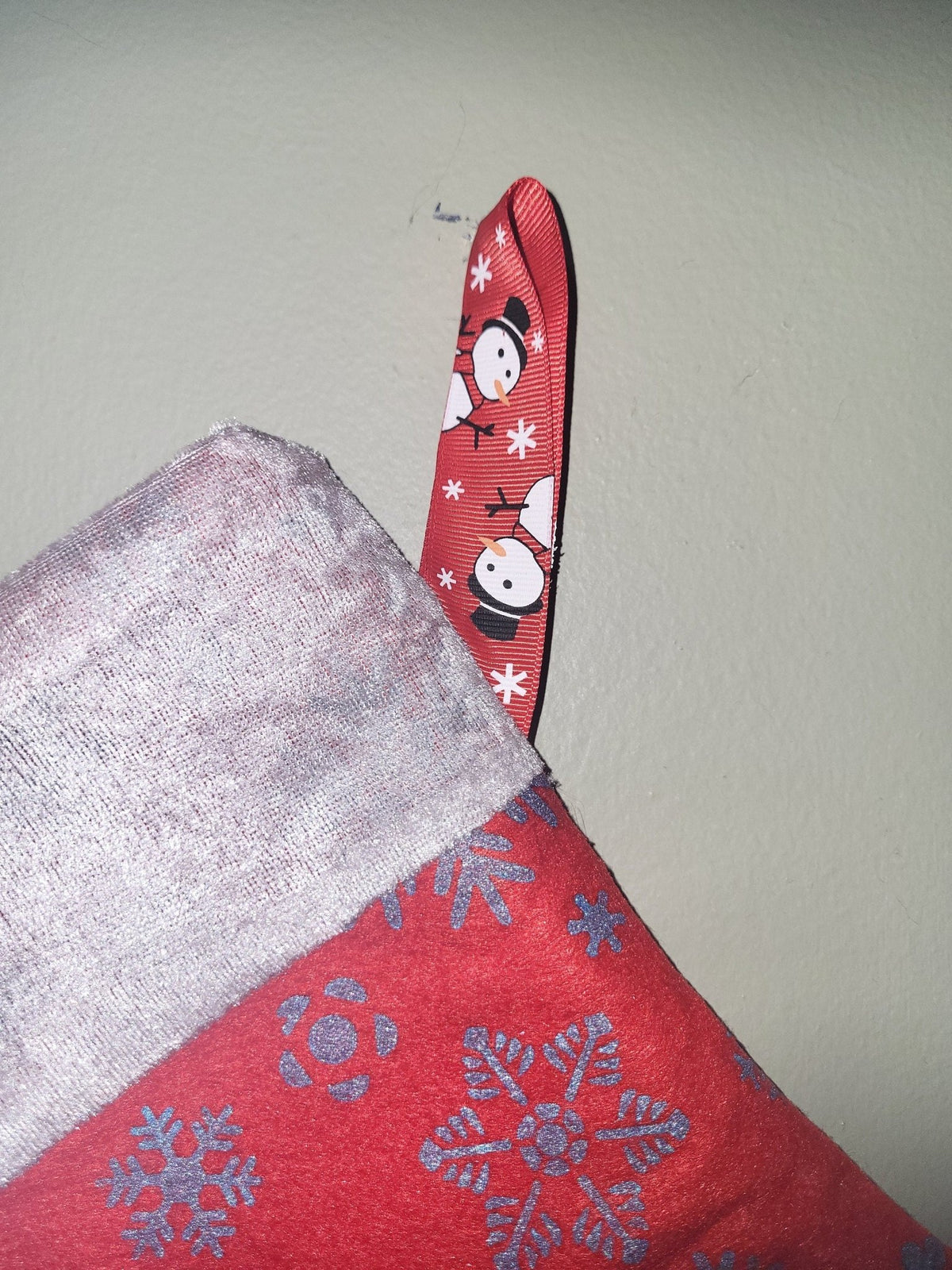Handmade Snowflake Christmas Stocking: Red & Blue Holiday Decor - KJ Designs