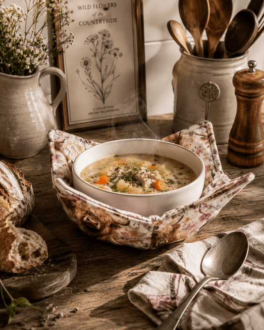 Highland Cow Bowl Cozy: Floral Farmhouse Decor - KJ Designs