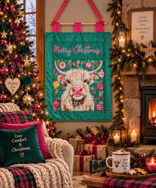 Highland Cow Reusable Fabric Advent Calendar - KJ Designs