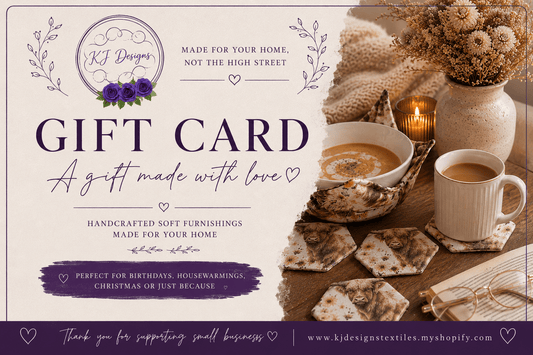 KJ Designs Digital Gift Card | Handmade Home Décor & Soft Furnishings Gift Voucher - KJ Designs
