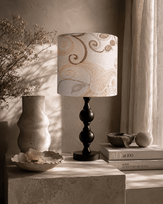 Neutral Paisley Drum Lampshade: Minimalist Table/Pendant Light - KJ Designs