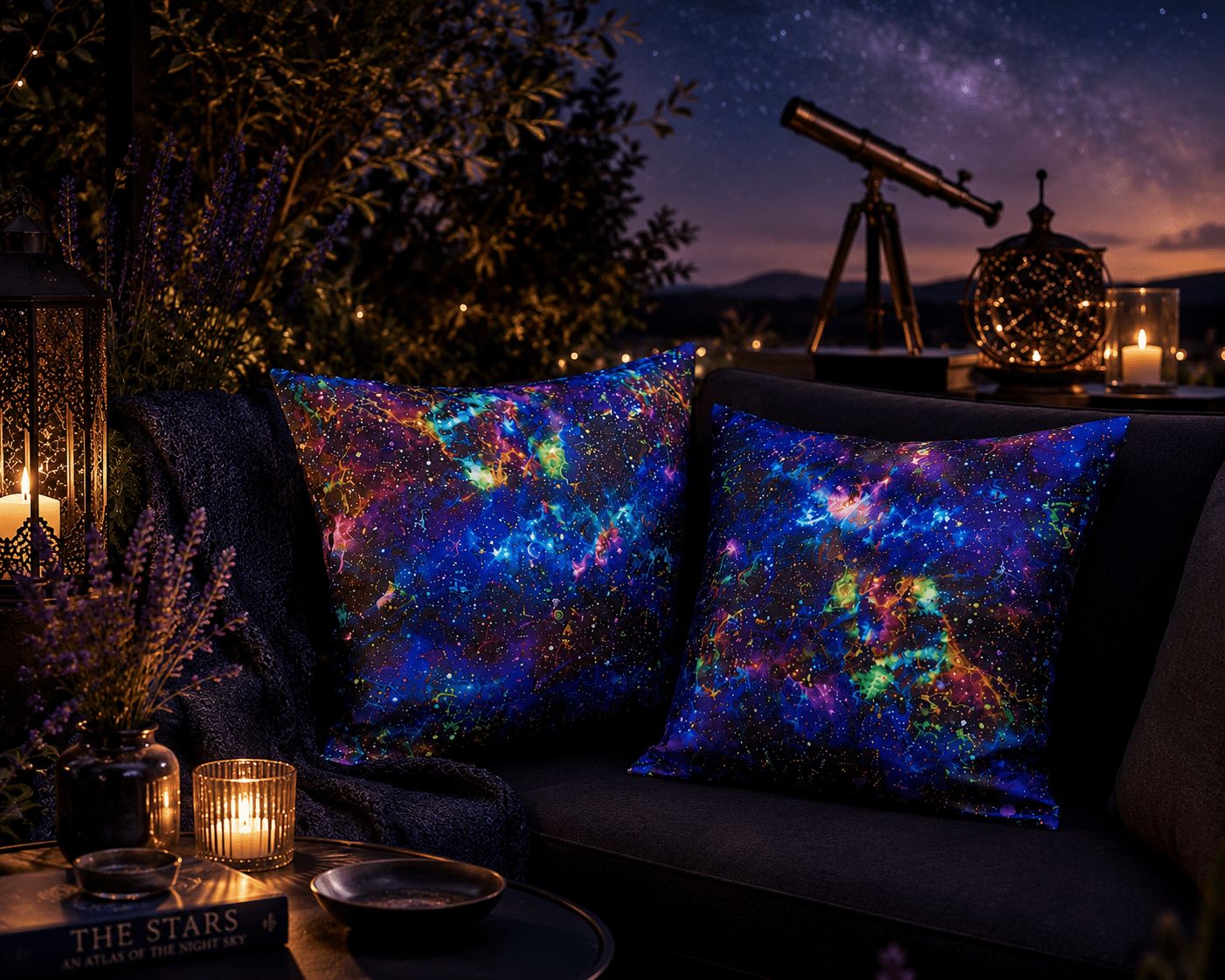 Water Resistant Galaxy Cushions: Outdoor Patio Decor (Pair) - KJ Designs