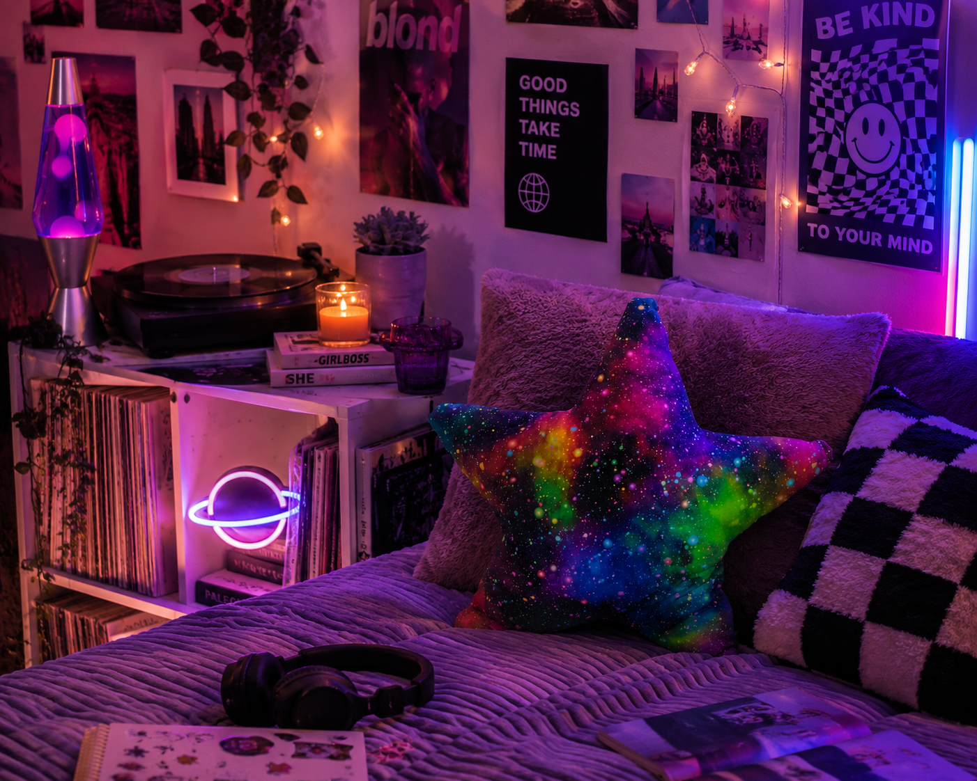 Galaxy Star Cushion: Vibrant Space Decor Pillow
