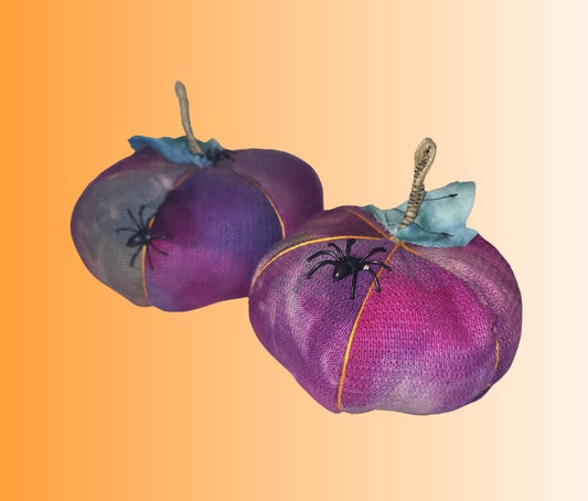 Handmade Purple Halloween Pumpkins: Spooky Spider Decor (Pair)