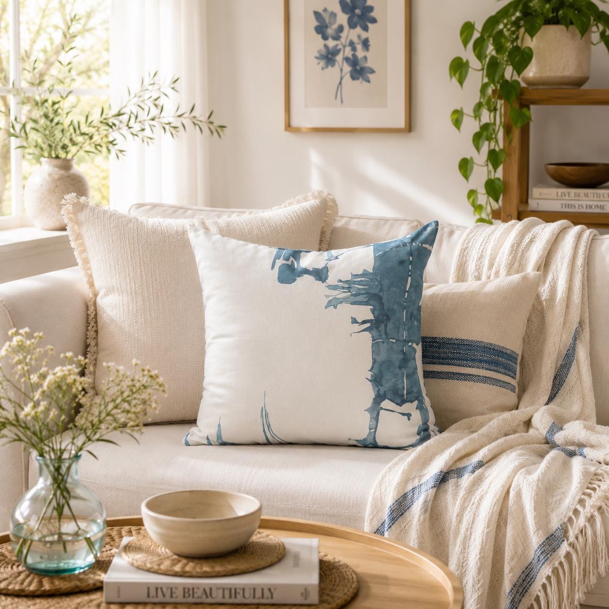 Hand-Dyed Indigo Shibori Cushion: Blue & White Cotton Decor