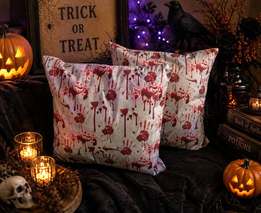 Bloody Handprint Halloween Pillow Covers: Alternative Horror Decor (Set of Two)