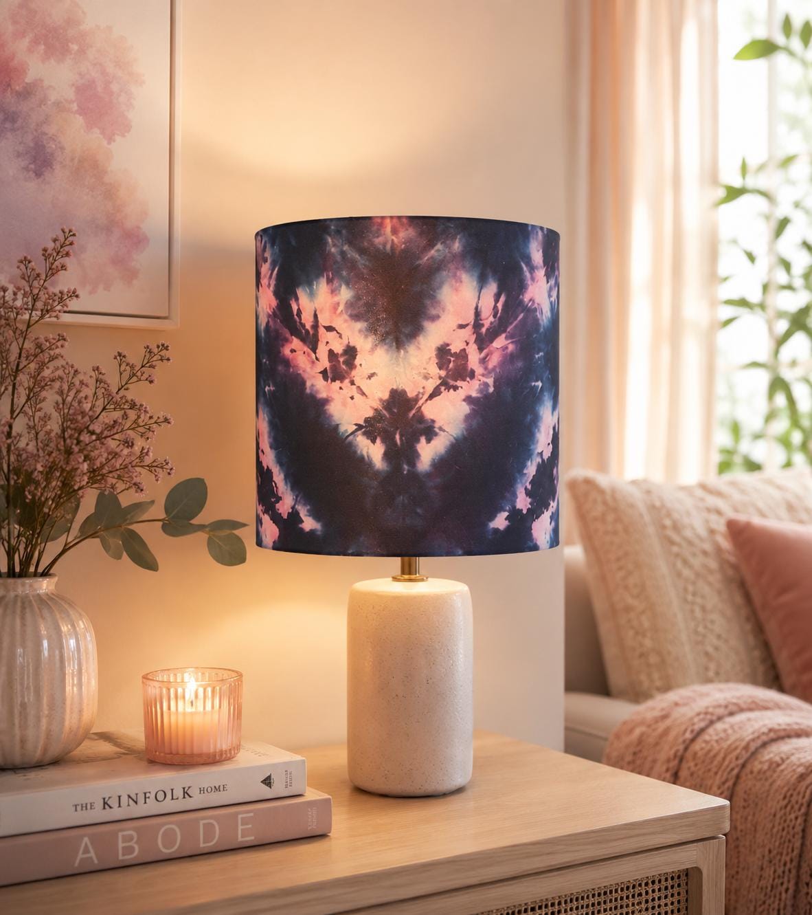 Black & Pink Drum Lampshade: Hand-Printed Alternative Decor
