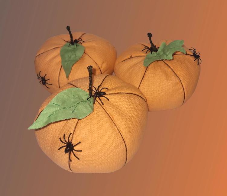 Handmade Orange Halloween Pumpkins: Spooky Spider Decor, Set of 3