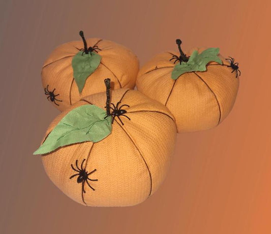Handmade Orange Halloween Pumpkins: Spooky Spider Decor, Set of 3