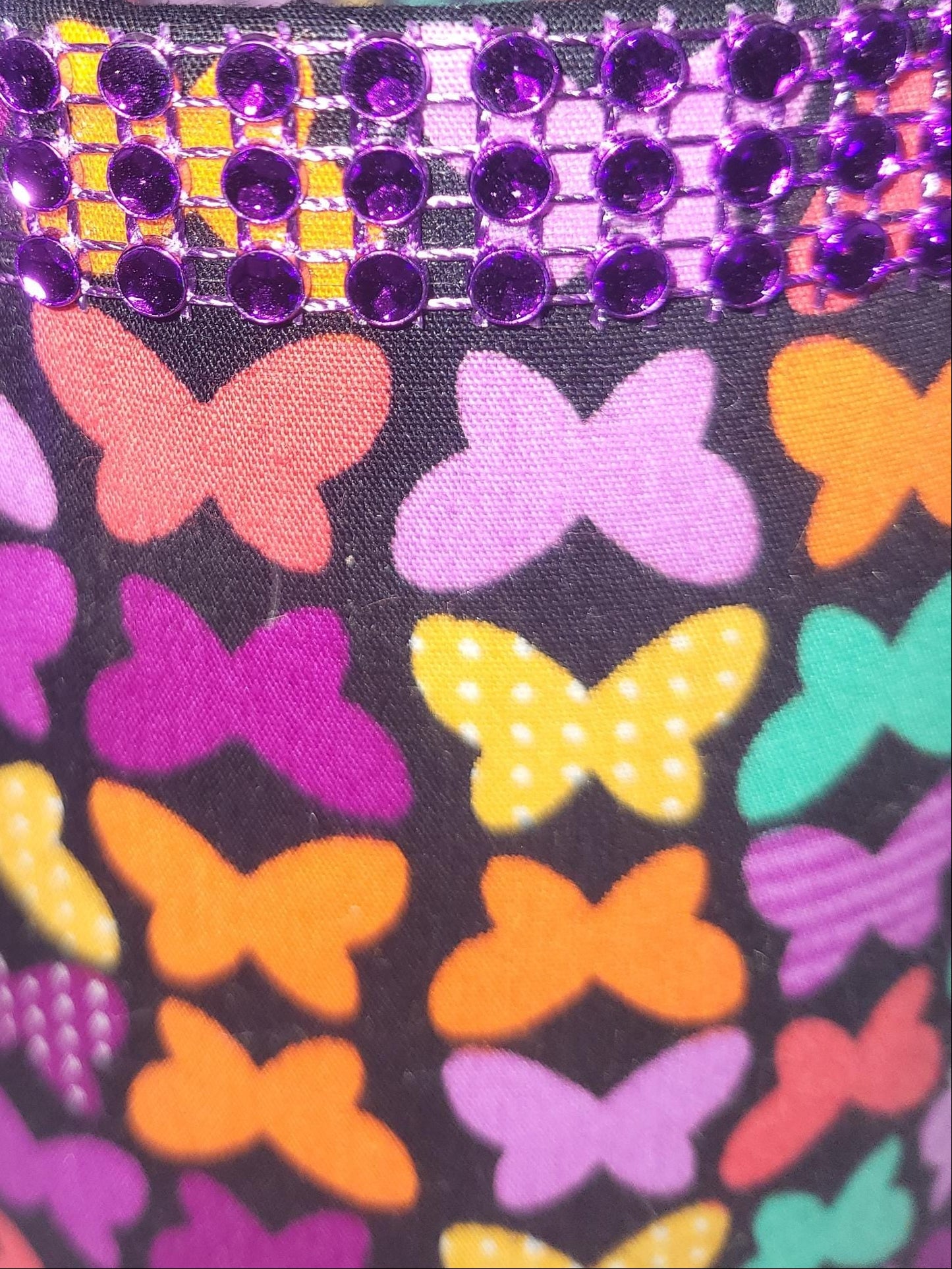 Butterfly Fabric Tea Light Lantern: Handmade LED Holder with Rhinestone Trim