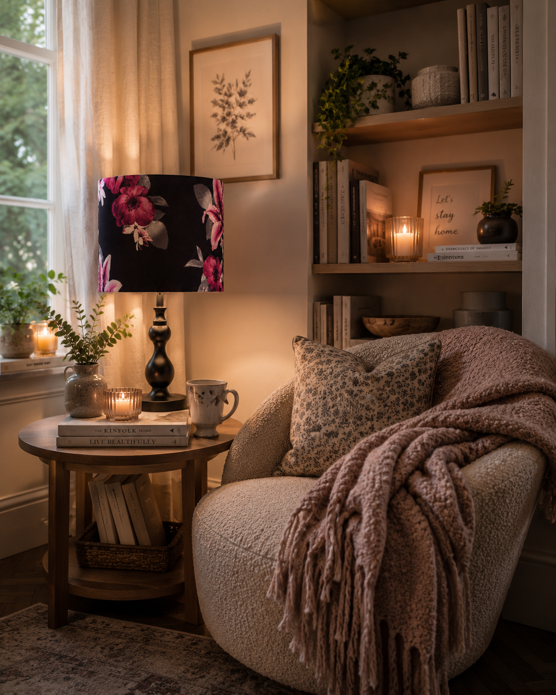 Floral Drum Lampshade: Vibrant Flower Print, UK/EU Fitting