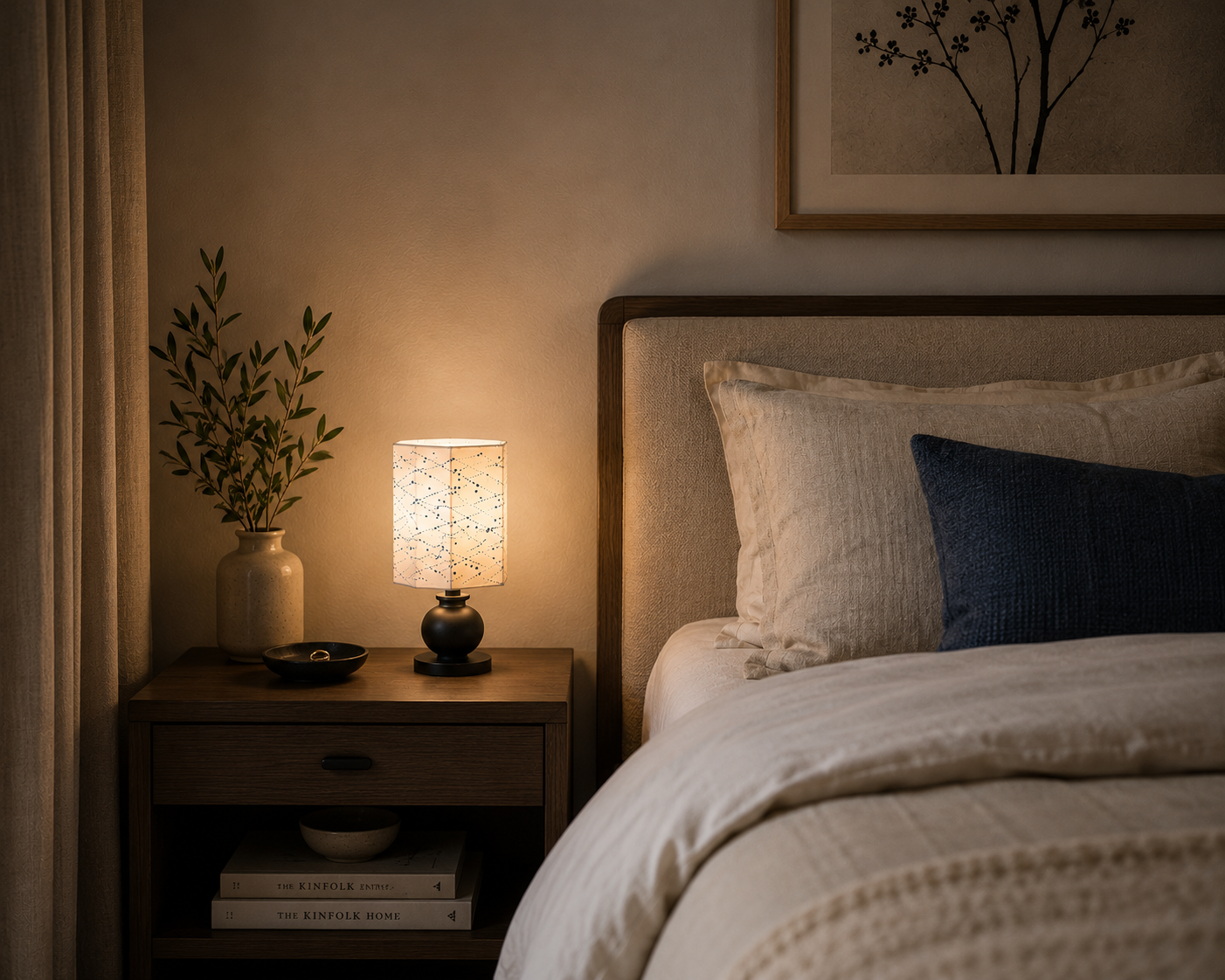 Blue Polka Dot Lampshade: Minimalist Hexagon Shade, Living Room Decor