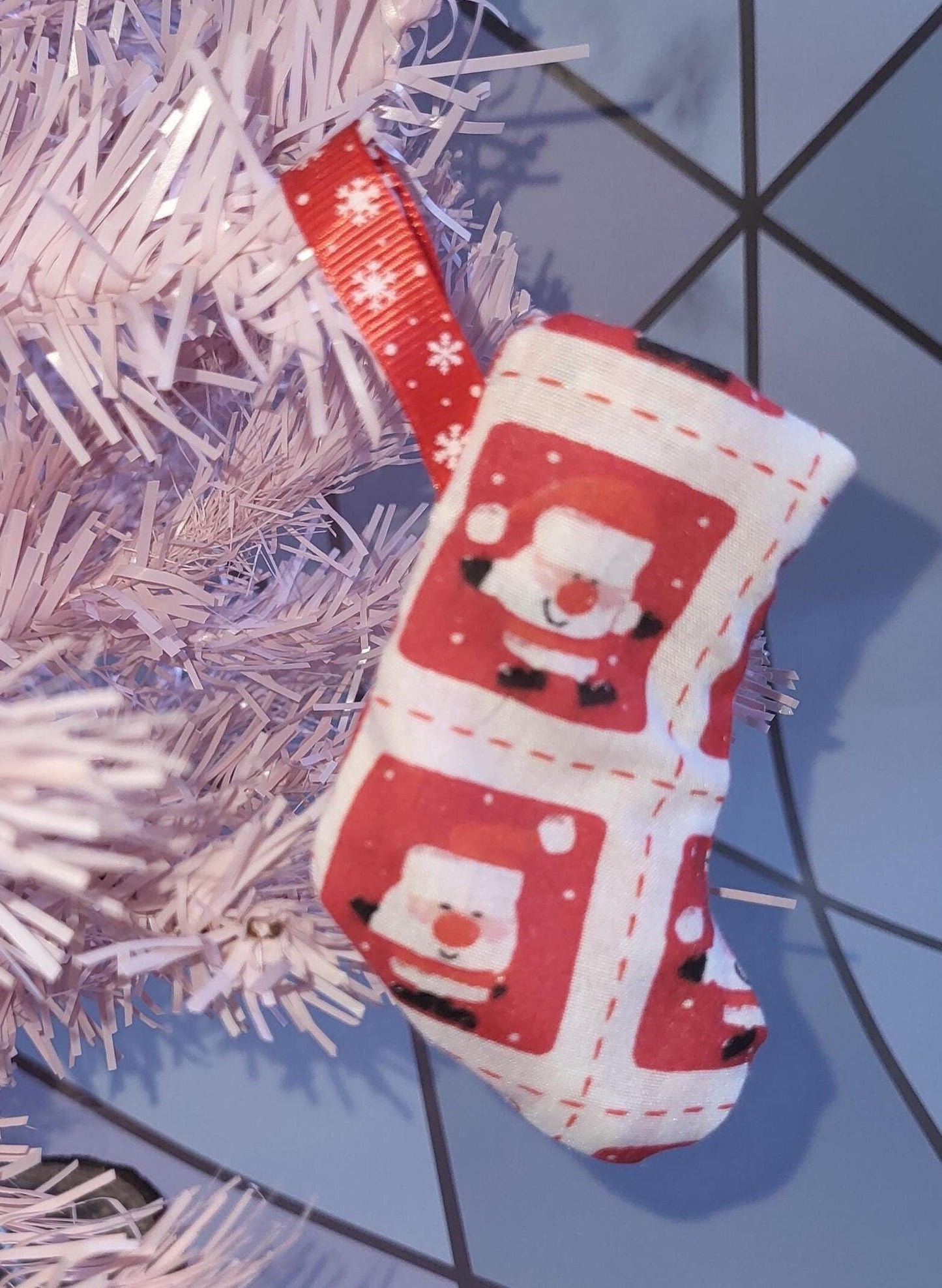 Handmade Santa Fabric Christmas Stocking Ornament