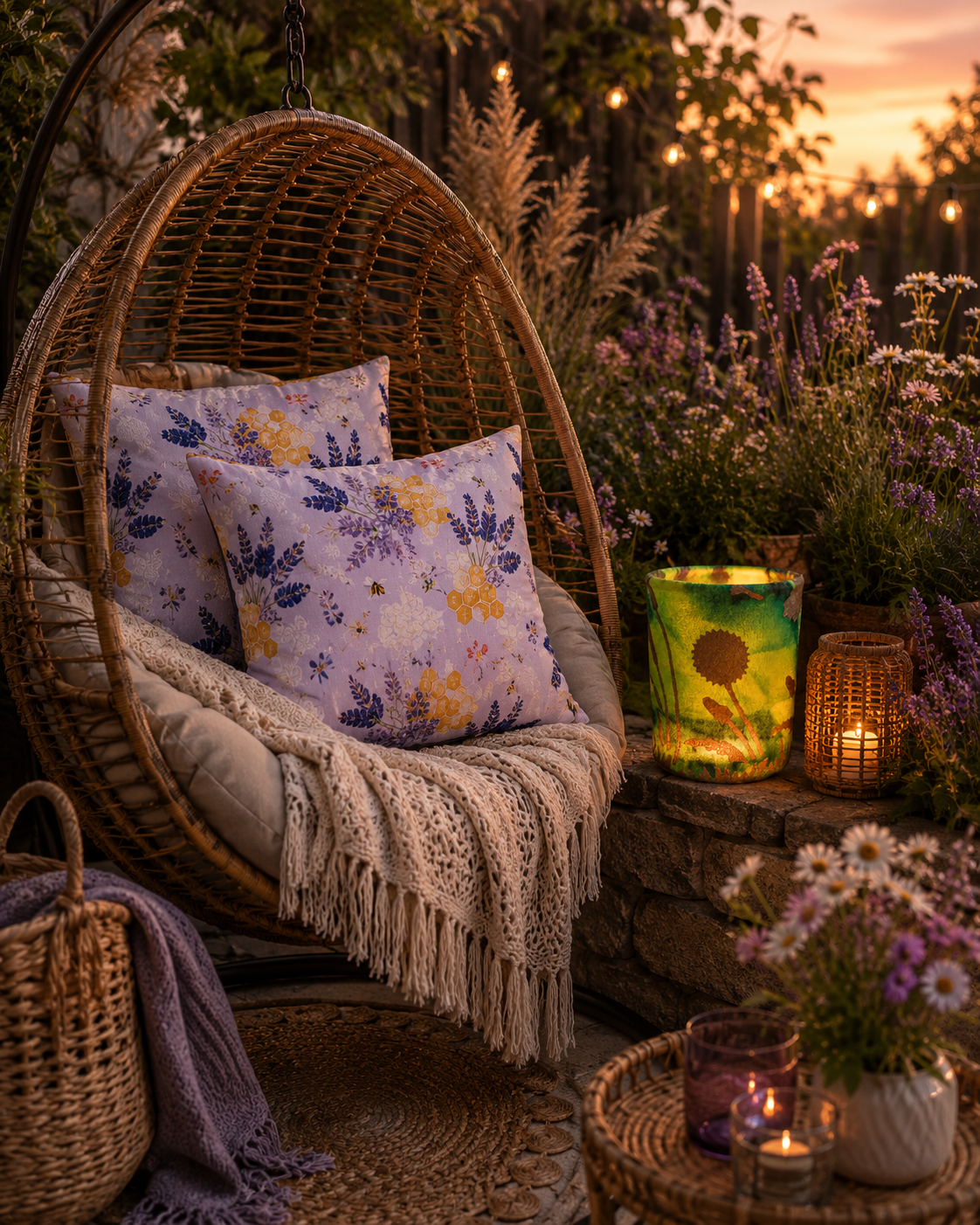 Water-Resistant Outdoor Pillows: Honeycomb Bee Floral Decor (Set of 2)