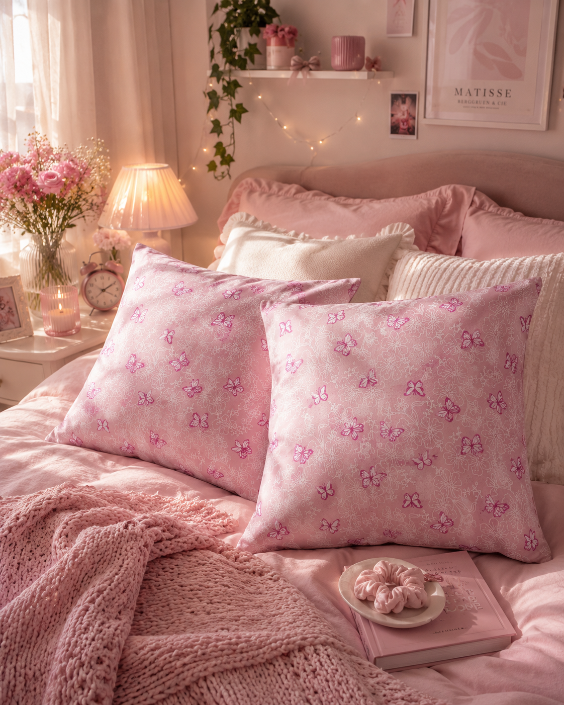 Pink Butterfly Cushions: Girl's Nursery Decor, Summer Accents (Set of 2)