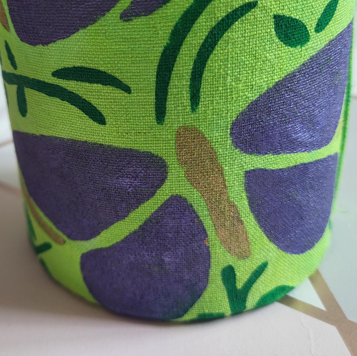 Handdyed Fabric LED Lantern: Teal, Purple, and Green Floral Decor