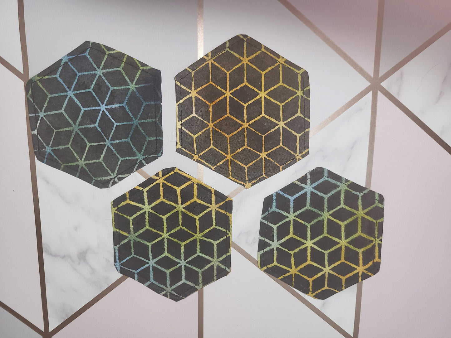 Geometric Coaster Set: Eco-Friendly Hexagonal Decor, Set of 4