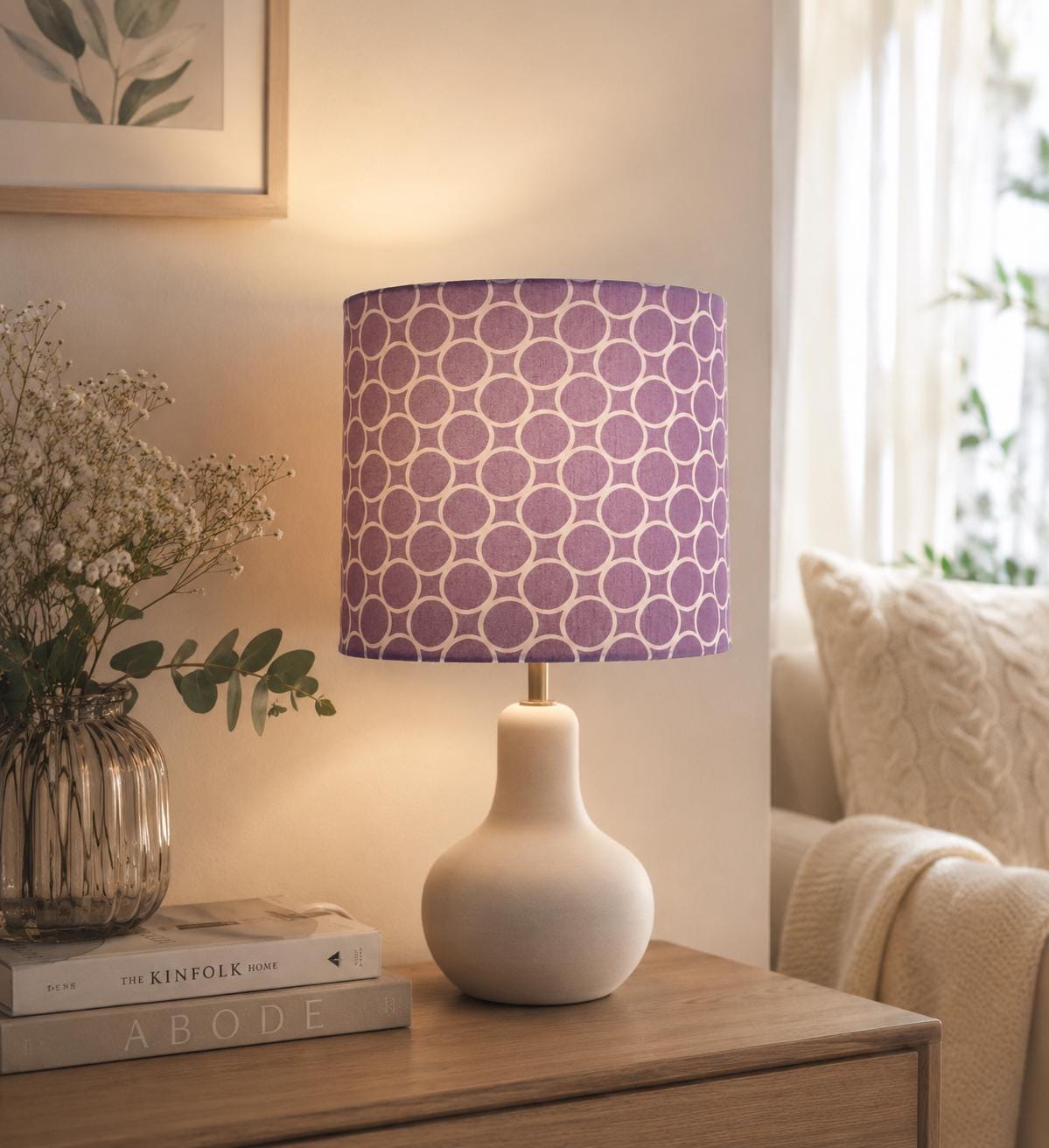 Purple Ombre Lampshade: Geometric Print, Girl's Room Decor