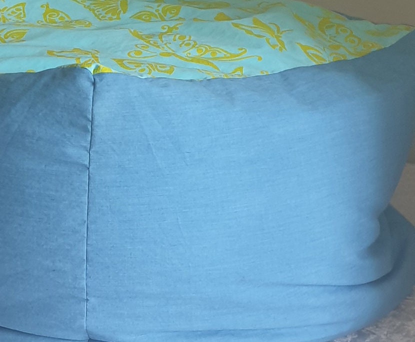 Butterfly Print Square Footstool: Hand-Printed Pouffe, Summer Decor