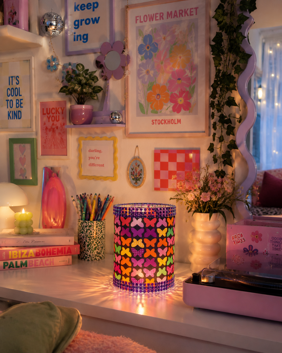 Butterfly Fabric Tea Light Lantern: Handmade LED Holder with Rhinestone Trim