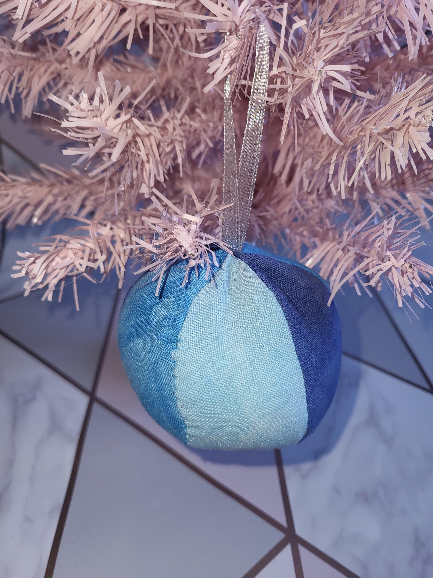 Hand-Dyed Blue Fabric Christmas Baubles: Eco-Friendly Ornament Set