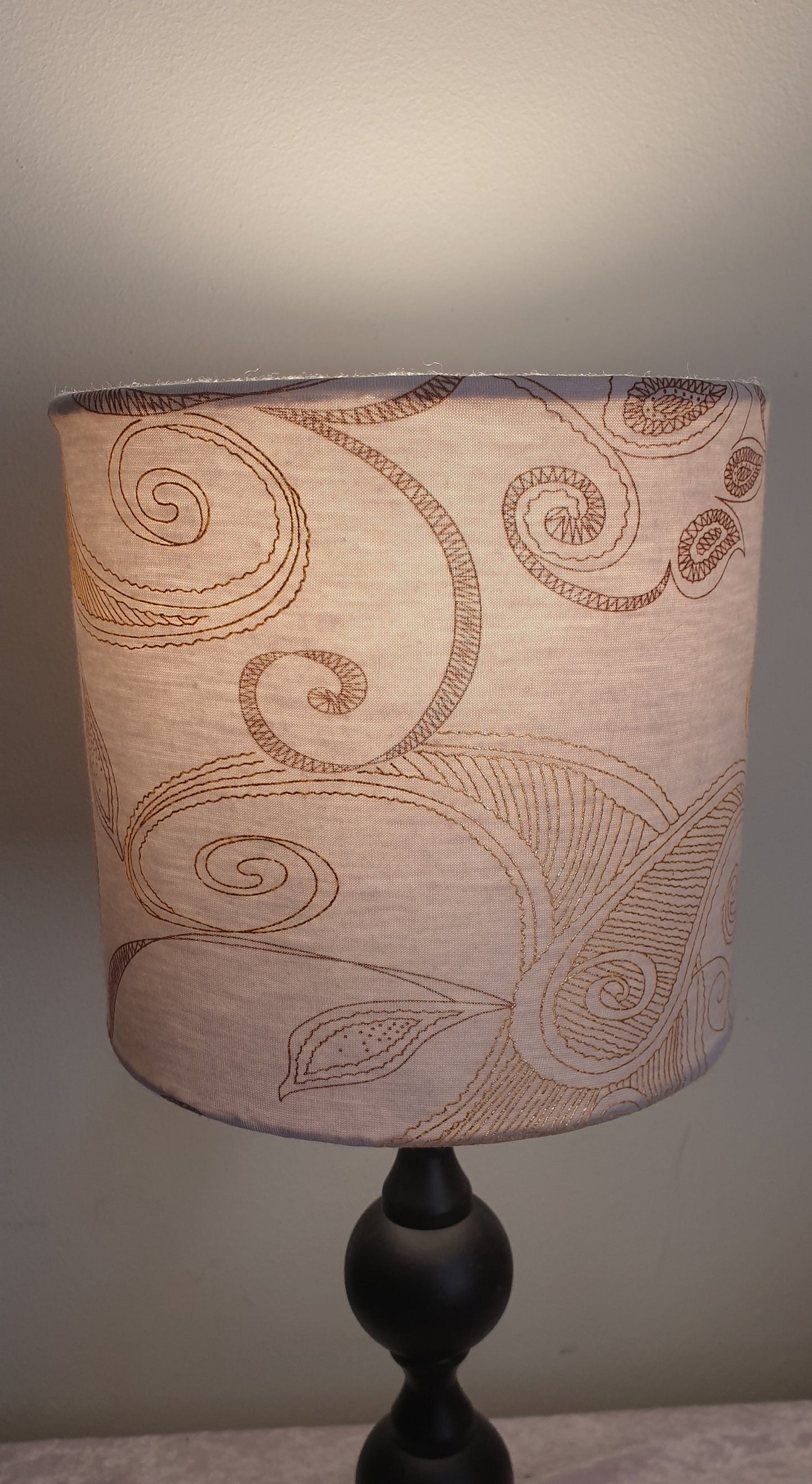 Neutral Paisley Drum Lampshade: Minimalist Table/Pendant Light