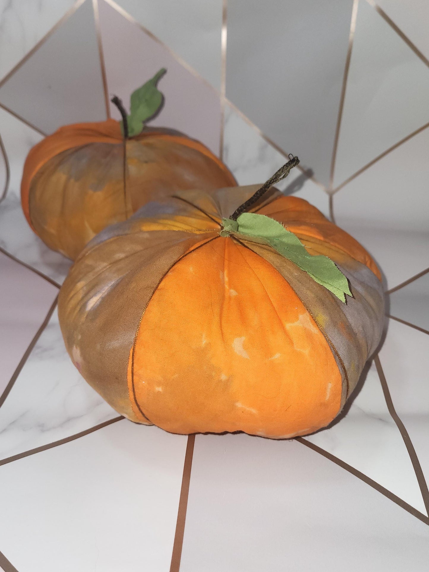 Handmade Orange Fabric Pumpkins: Halloween Spooky Decor (Set of 2)