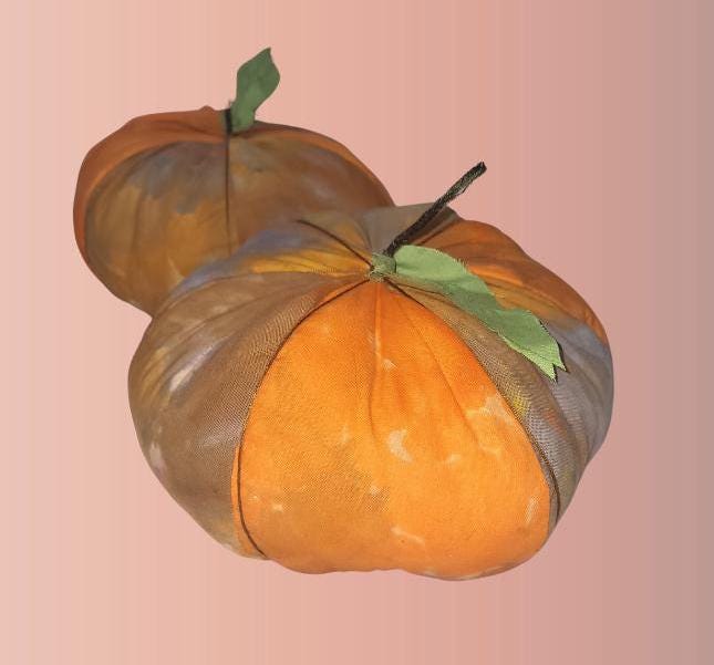 Handmade Orange Fabric Pumpkins: Halloween Spooky Decor (Set of 2)