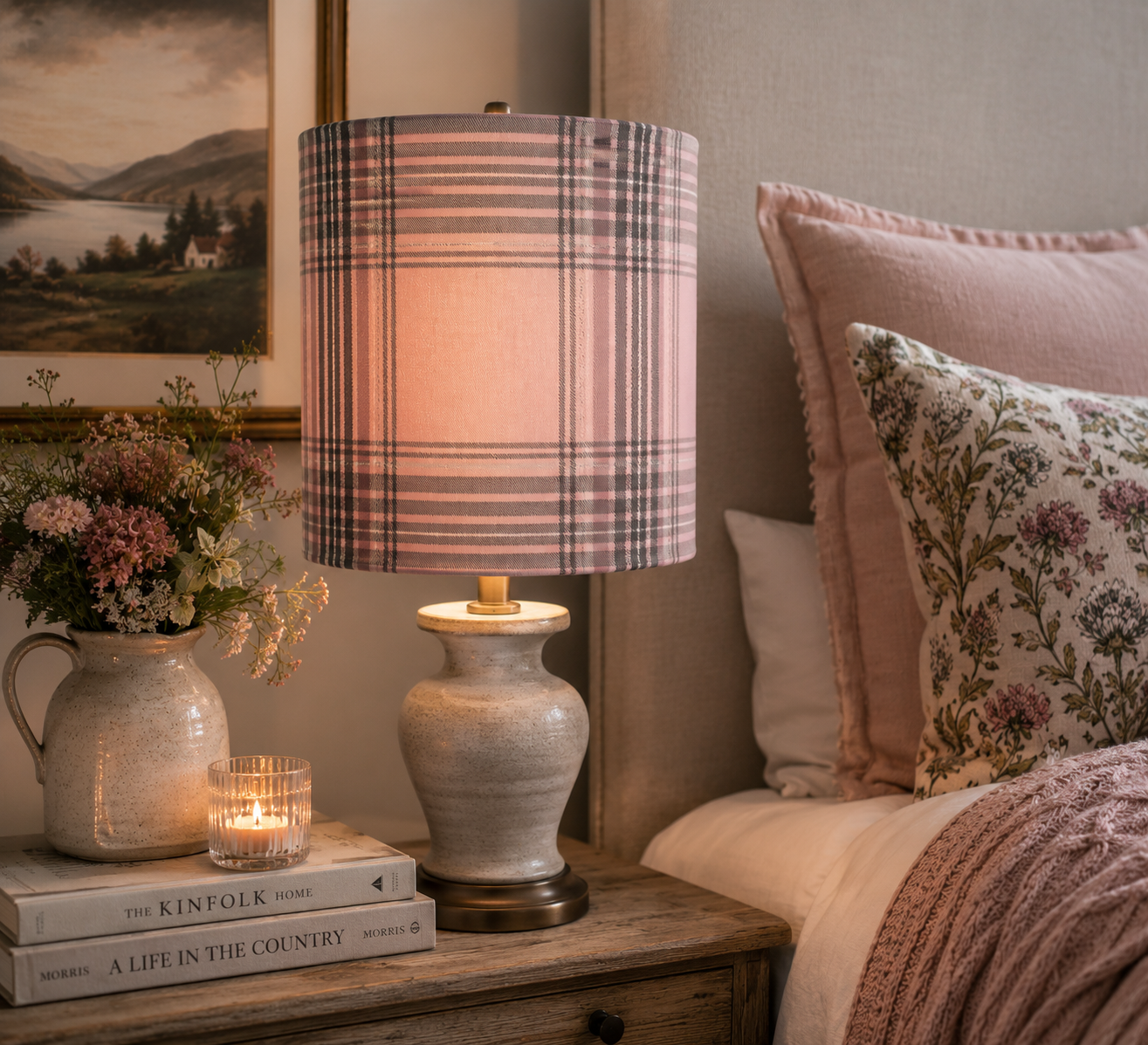 Pink Plaid Lampshade: Tartan Family Room Decor, 20cm