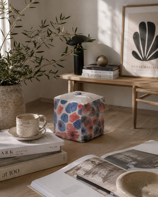 Hand-Dyed Marbled Fabric Door Stop: Red & Blue Cotton Home Decor