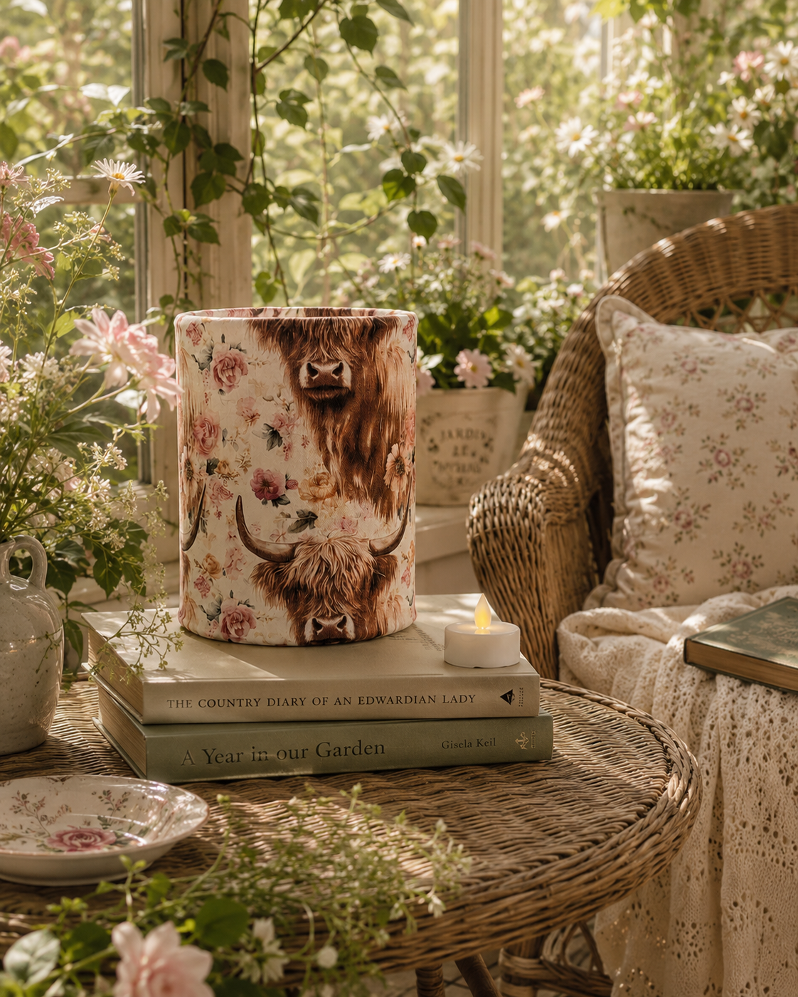 Highland Cow Fabric LED Lantern: Farmhouse Tealight Holder