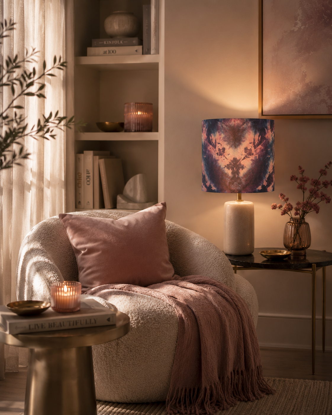 Black & Pink Drum Lampshade: Hand-Printed Alternative Decor