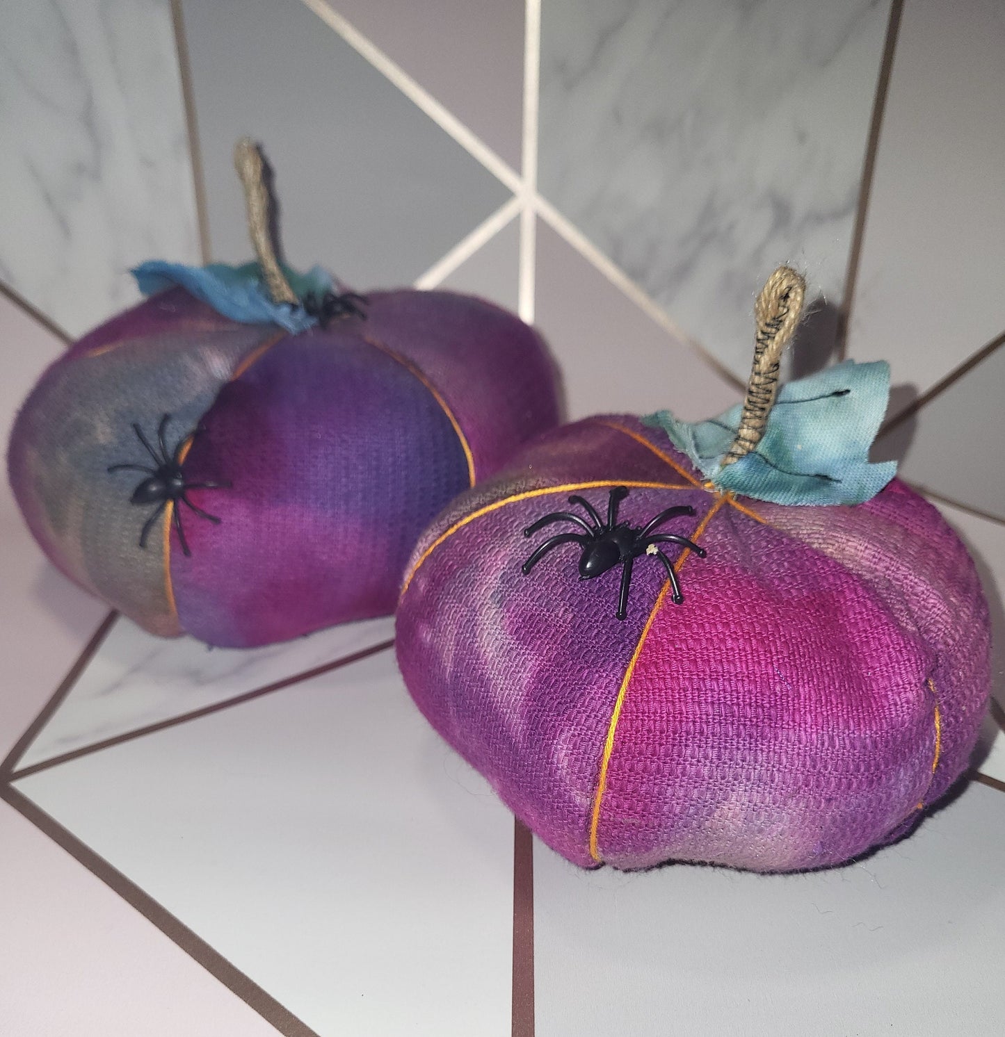 Handmade Purple Halloween Pumpkins: Spooky Spider Decor (Pair)