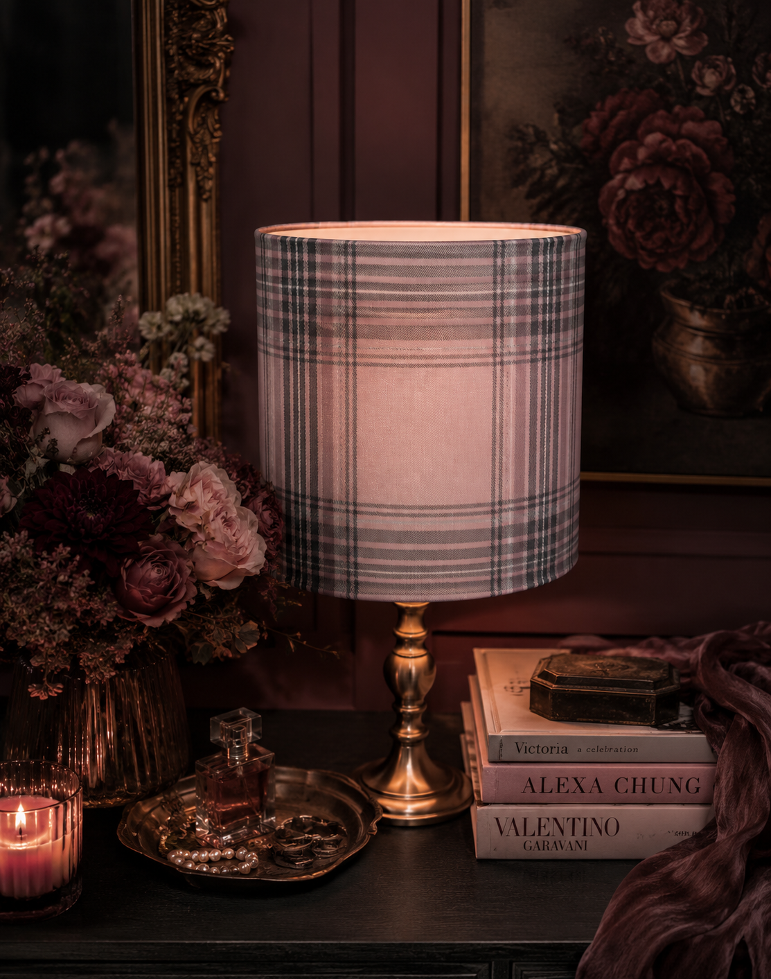 Pink Plaid Lampshade: Tartan Family Room Decor, 20cm