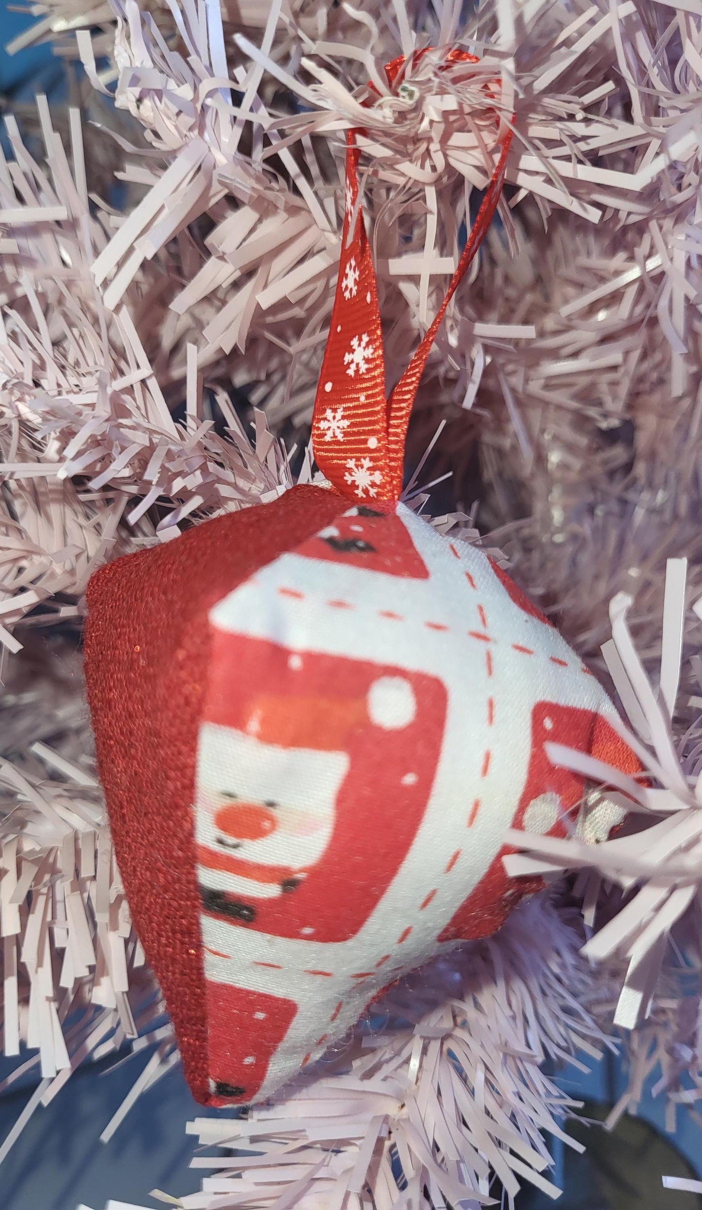 Handmade Santa Fabric Christmas Ornament: Glittery Tree Decoration