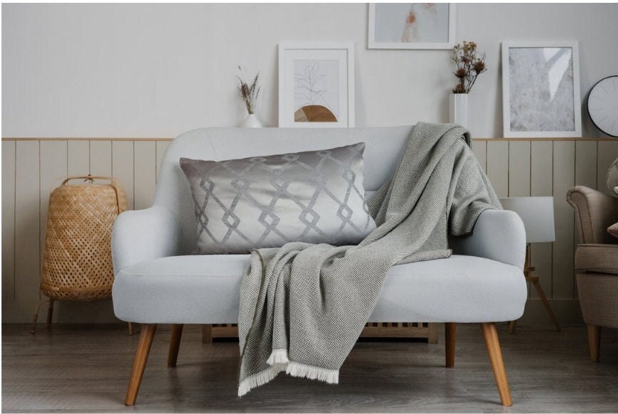 Geometric Silver Grey Cushions: Minimalist Home Decor, Rectangle Pillow Pair