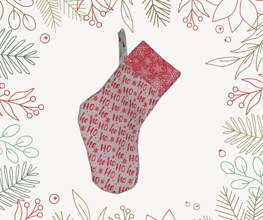 Fabric Christmas Stocking, Red and White Snowflake Decor